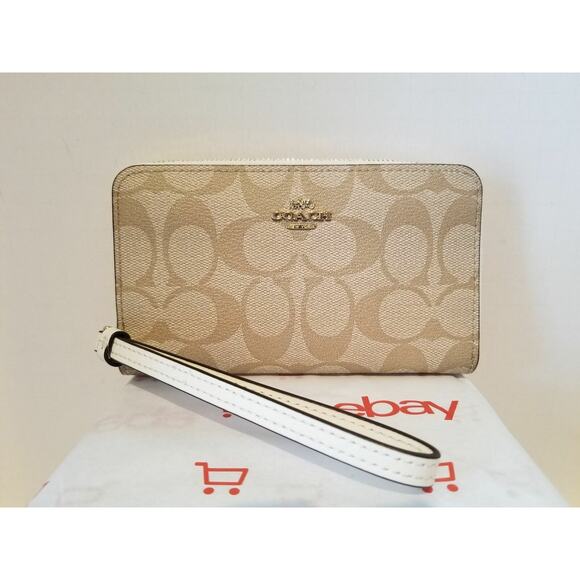 Coach F57468 Signature PVC Phone Wallet - Light Khaki/Chalk - Picture 1 of 7